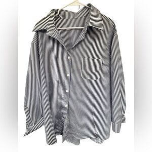 SHEIN Oversized Blue and White Striped Shirt